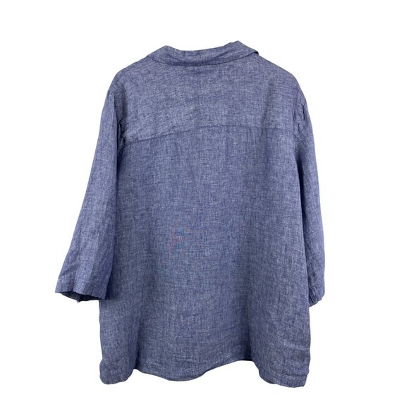 Tahari Women's 2X Plus Size 100% linen Button Detail V-Neck Lagenlook Tunic BLue - Picture 7 of 9